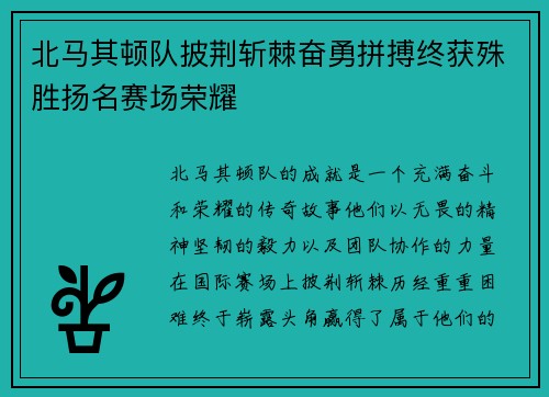 北马其顿队披荆斩棘奋勇拼搏终获殊胜扬名赛场荣耀