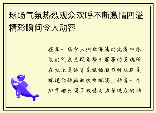 球场气氛热烈观众欢呼不断激情四溢精彩瞬间令人动容