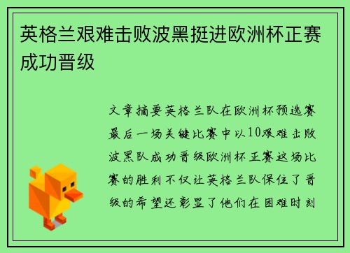 英格兰艰难击败波黑挺进欧洲杯正赛成功晋级
